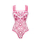 Vintage Pattern Printed One Piece Swimsuit Swimwear Bikini Set For Women 2