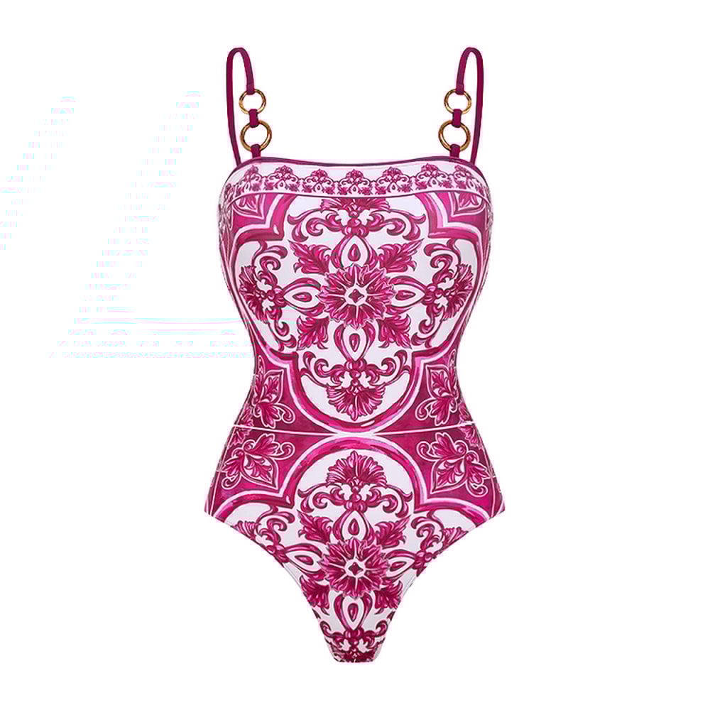 Vintage Pattern Printed One Piece Swimsuit Swimwear Bikini Set For Women 5