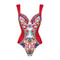 Vintage Pattern Printed One Piece Swimsuit Swimwear Bikini Set For Women 6