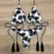 Sexy Black And White Coconut Tree Bikini Set Women Triangle Halter Swimsuit Brazilian Style Bathing 0