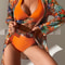 High Waist Swimwear Bikini For Women Halter Print Swimsuit With Kimono Beachwear Bathing Suit 3