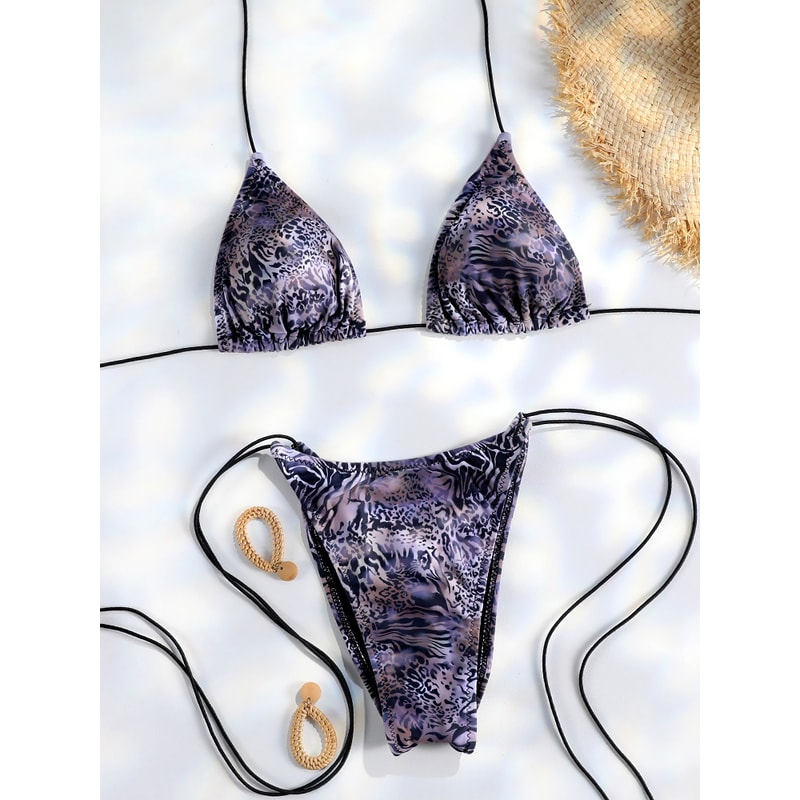 Sexy Triangle Mini Bikini Set Micro Thongs Bathing Suit For Women Biquini Bandage Beachwear Print S 1