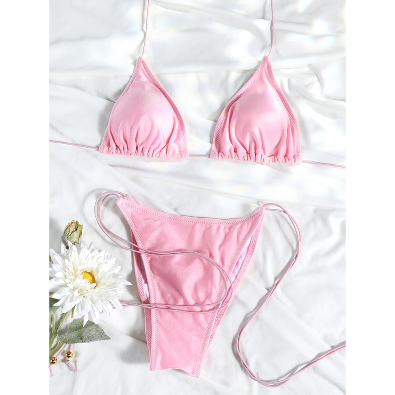 Sexy Triangle Mini Bikini Set Micro Thongs Bathing Suit For Women Biquini Bandage Beachwear Print S 3