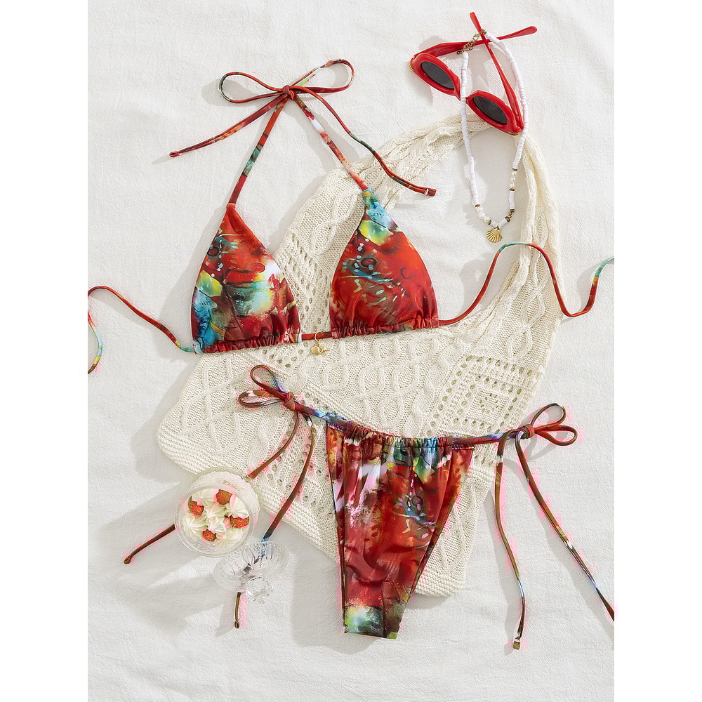 Sexy Trend Triangle Stripped Micro Bikini Set Womens Swimsuit Fashion Lady Swimwear Vacation Beachw 3