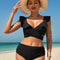 High Waisted Bikini Set For Women Ruffle Two Piece Swimsuit Cross Cutout Ruched Bathing Suit 2