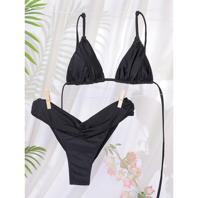 Sexy Woman Swimsuits String Bikini Set High Cut Swimwear Bandage Biquini Female Pleated Beachwear S 2