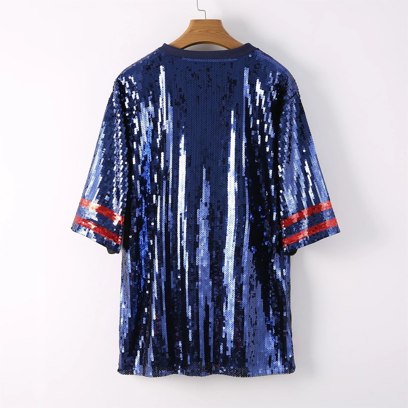 Blue Game Day Women Sequin Shirt Summer Dress For Women Stylish Female Casual Top 0