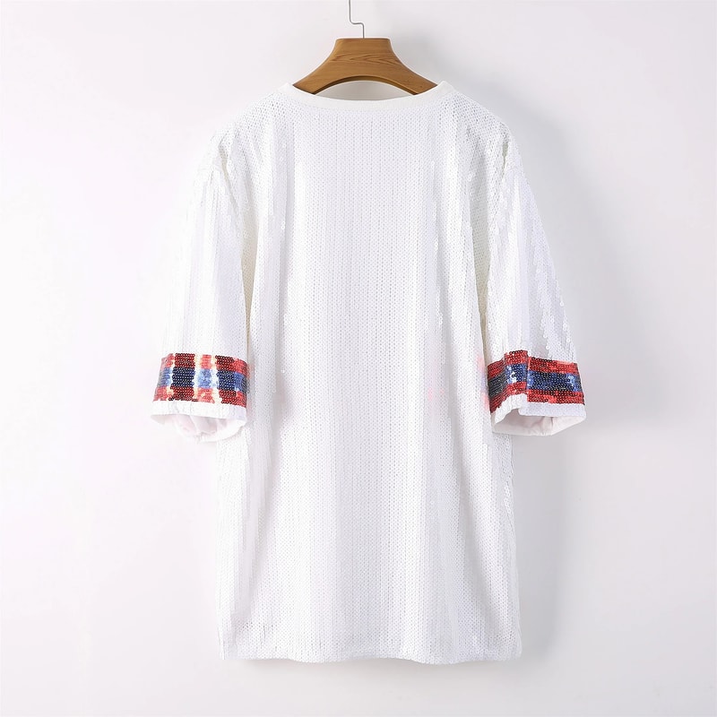 Blue Game Day Women Sequin Shirt Summer Dress For Women Stylish Female Casual Top 4