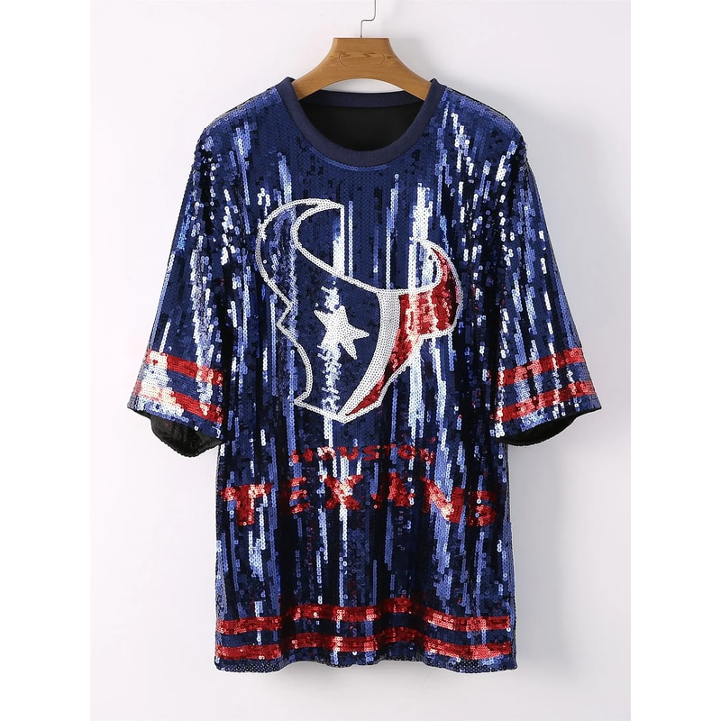 Blue Game Day Women Sequin Shirt Summer Dress For Women Stylish Female Casual Top 2