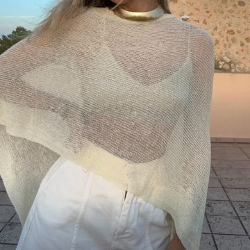 Women Knit Coverups Summer Loose Pullover Smock Crop Tops Autumn Seethrough Irregular Summer Beach 3