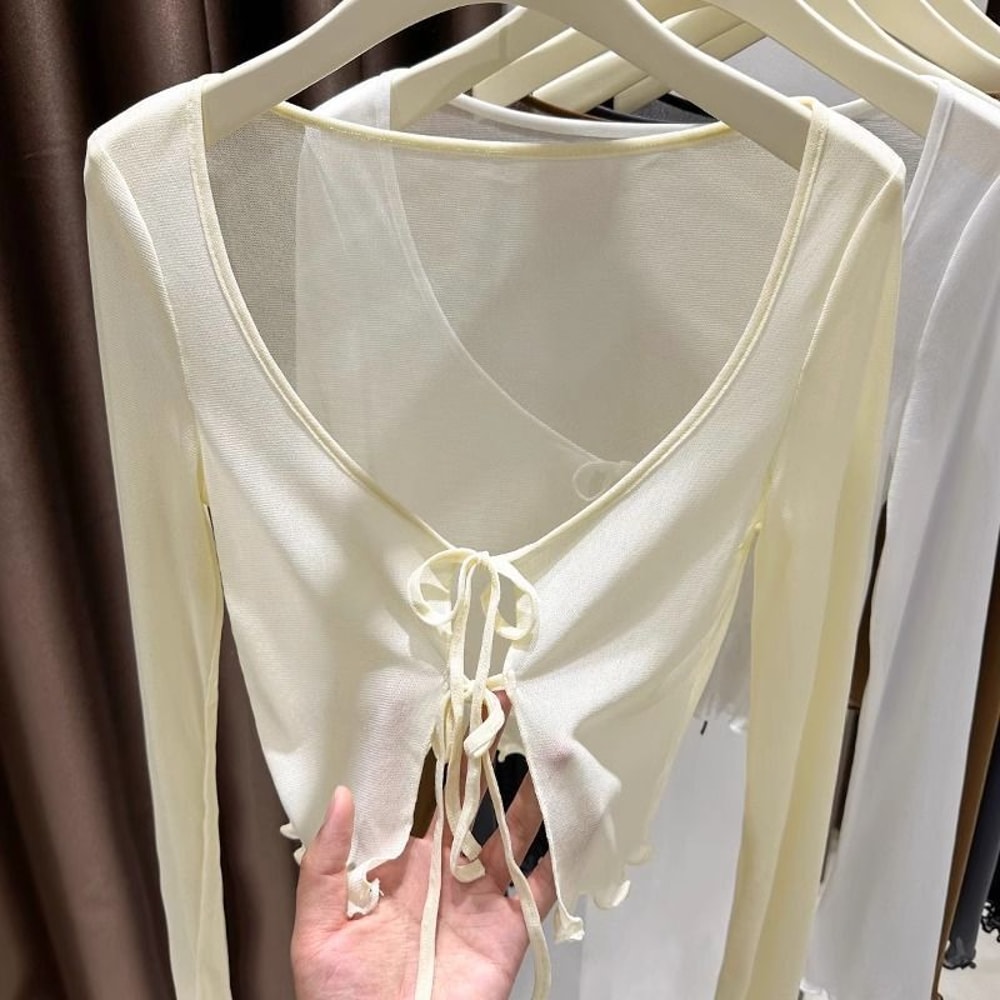 Ice Silk Summer Women Sun Protection Cardigan Thin Long Sleeve Coverup Solid Color Lace Up Sunscree 1