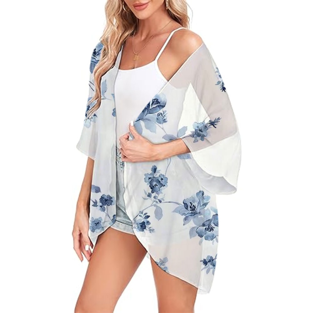 Womens Chiffon Tops Lightweight Beach Fashion Cardigan Coverups Open Front Shirts For Summer 2