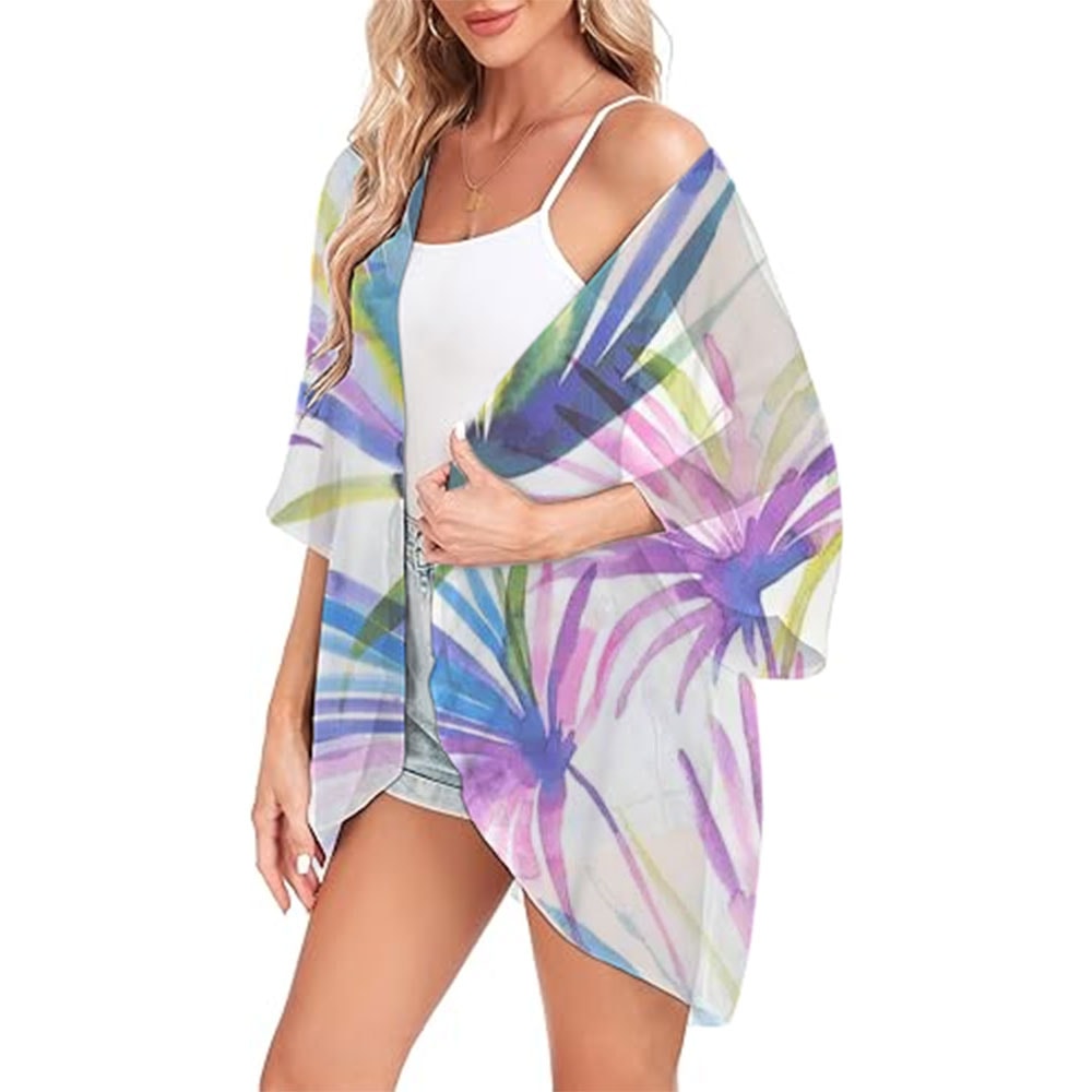 Womens Chiffon Tops Lightweight Beach Fashion Cardigan Coverups Open Front Shirts For Summer 4