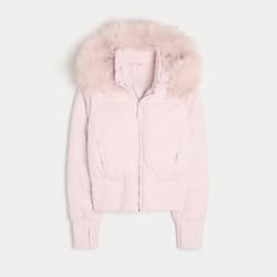 women's faux fur hooded quilted jacket – warm winter outerwear with zipper pockets