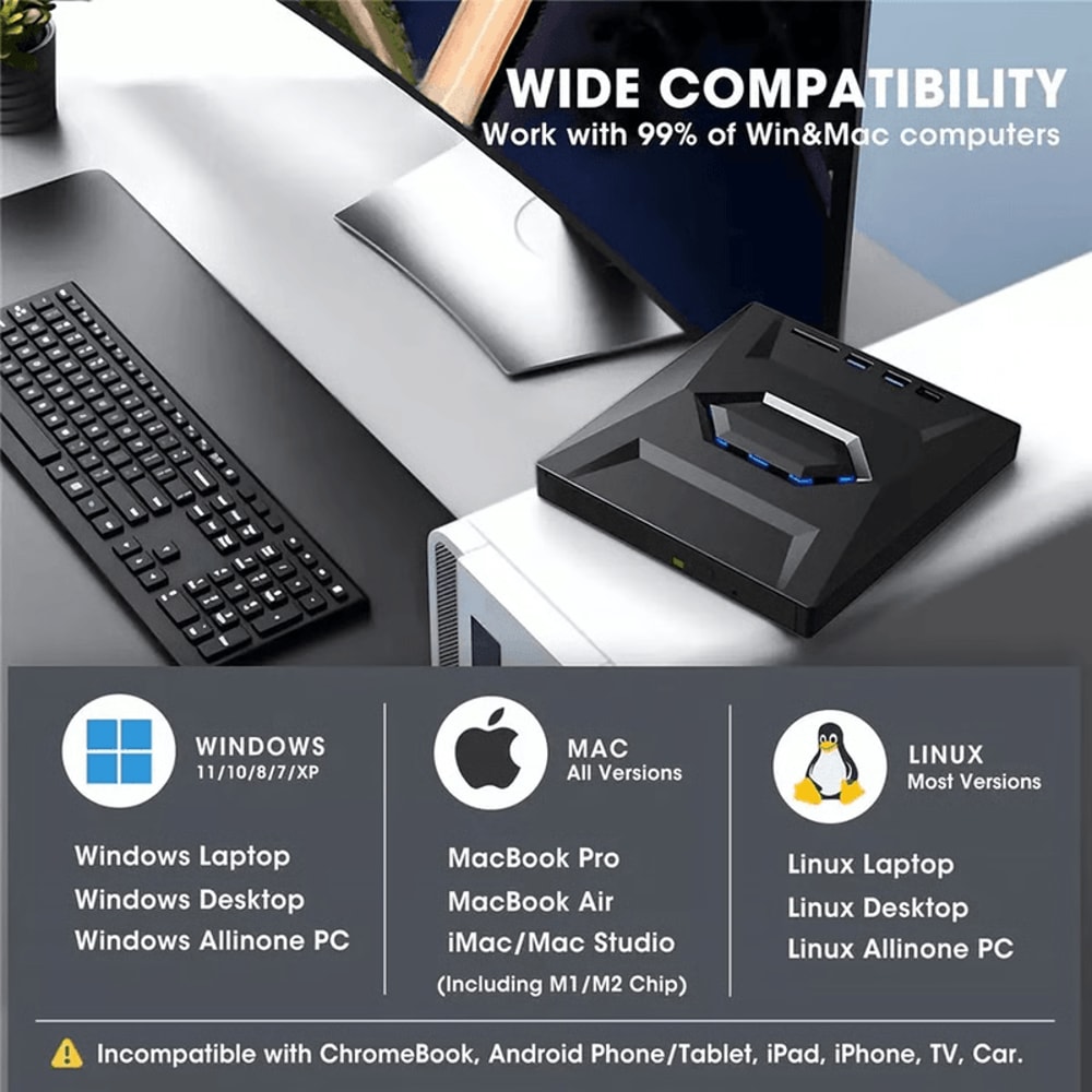 External USB CDDVD Drive For Disc Reading Writing Playback File Access On Laptops 10