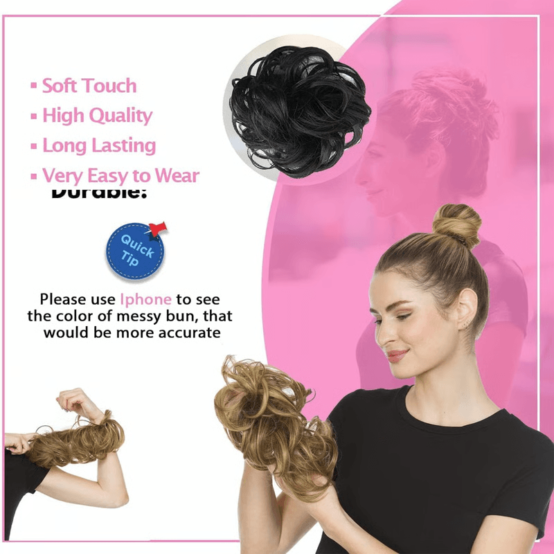 Snoilite Synthetic Women Chignon Hair Elastic Hair Bun Wrap On Messy Bun Ponytails Curly Scrunchy C 14
