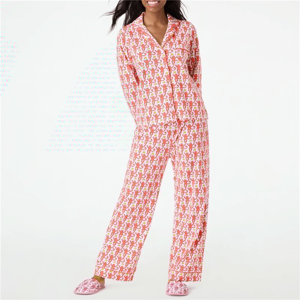 Preppy Monkey Pajama Set For Women Cute Printed Long Sleeve Loungewear Outfit 2