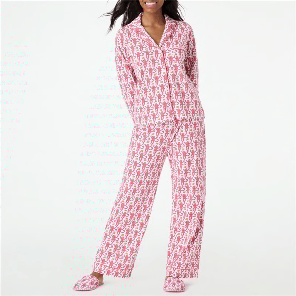 Preppy Monkey Pajama Set For Women Cute Printed Long Sleeve Loungewear Outfit 5