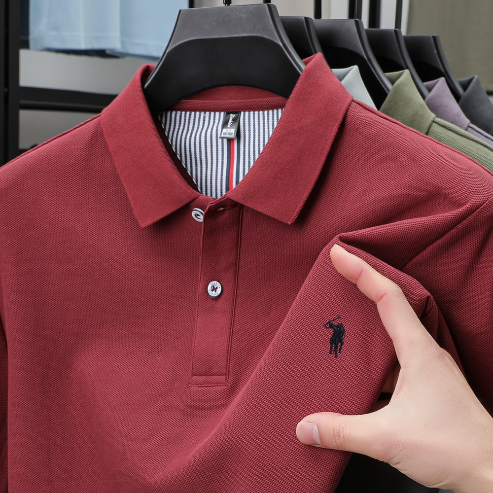 Men's Cotton Embroidered Polo Shirt for Business Casual Summer Wear