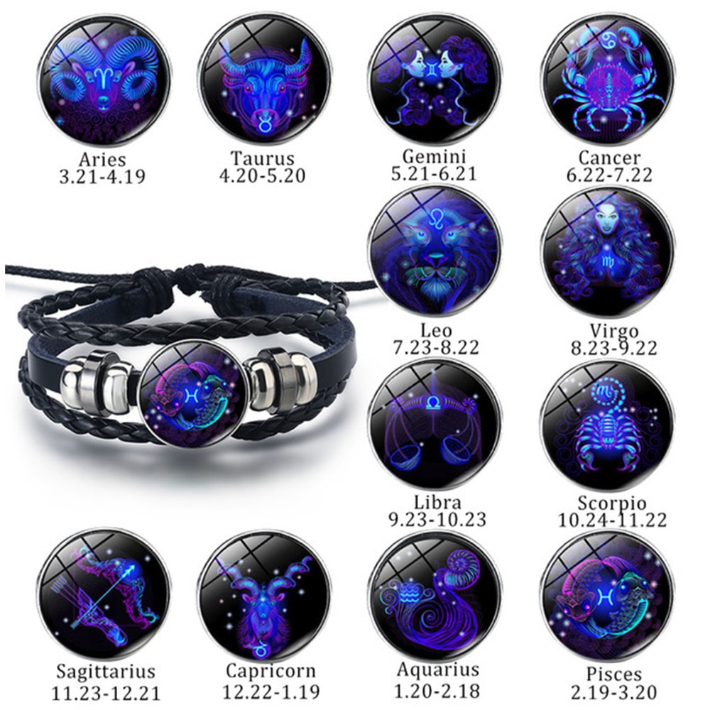 Zodiac Sign Glow Leather Bracelet For Astrology Style And Meaningful Gifting 0
