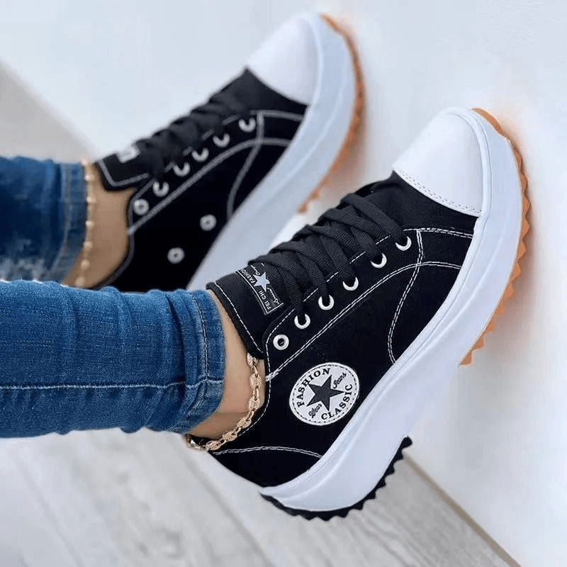 Women Flat Canvas Sneakers With LaceUp Design 3