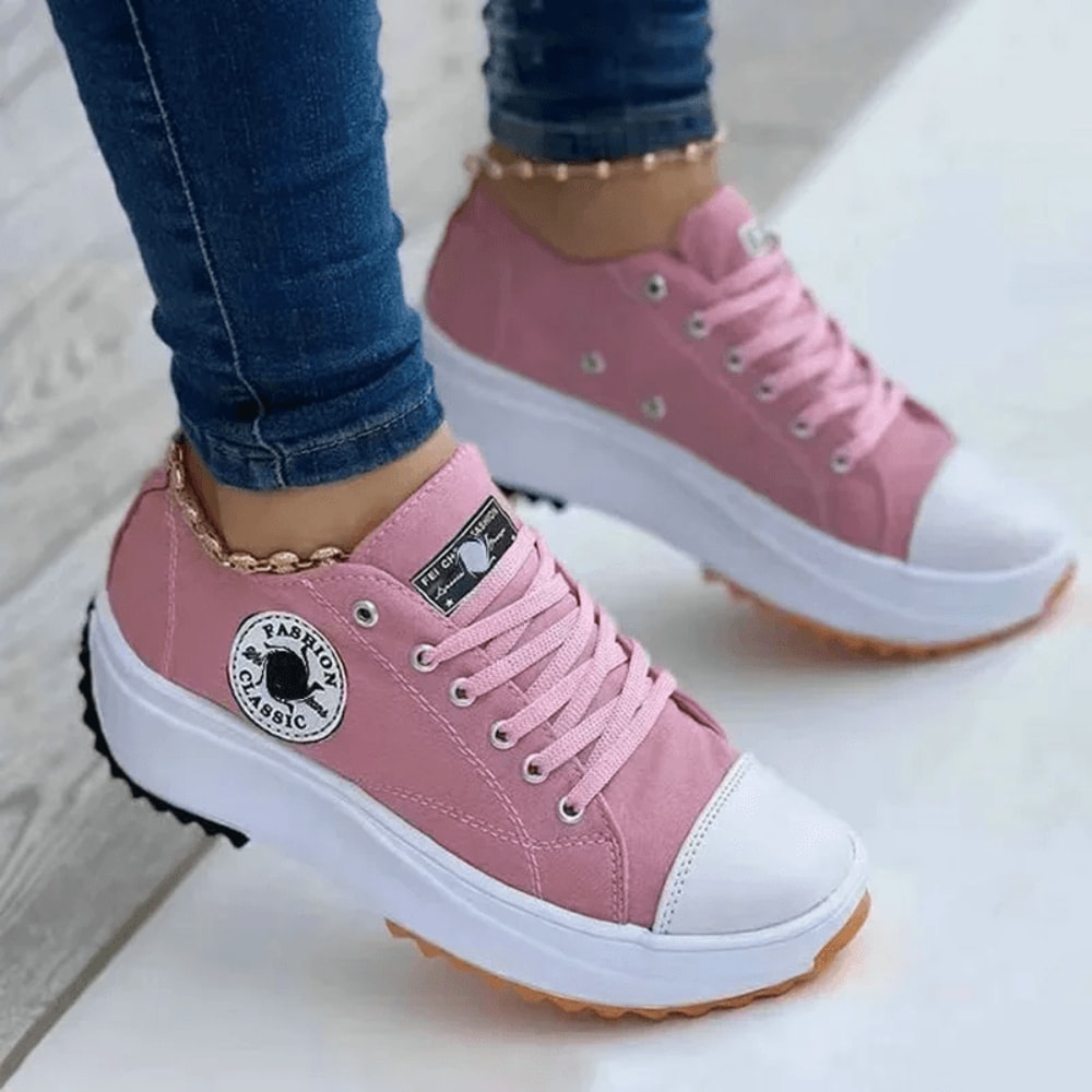 Patterned Womens Canvas Sneakers Casual Lace Up Flat Shoes 0