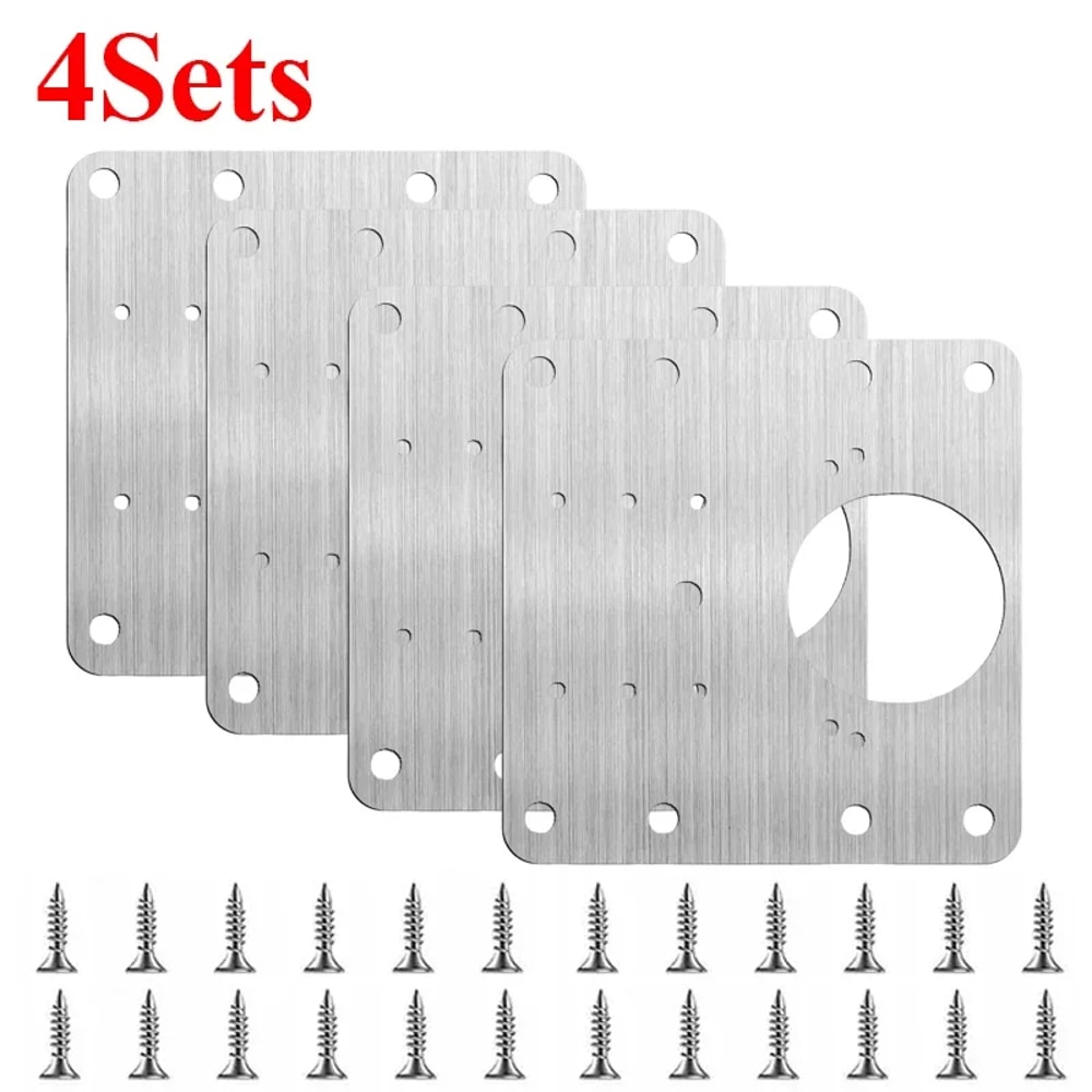 Kitchen Cupboard Hinge Repair Kit With Strong Brace Brackets And Screws 7