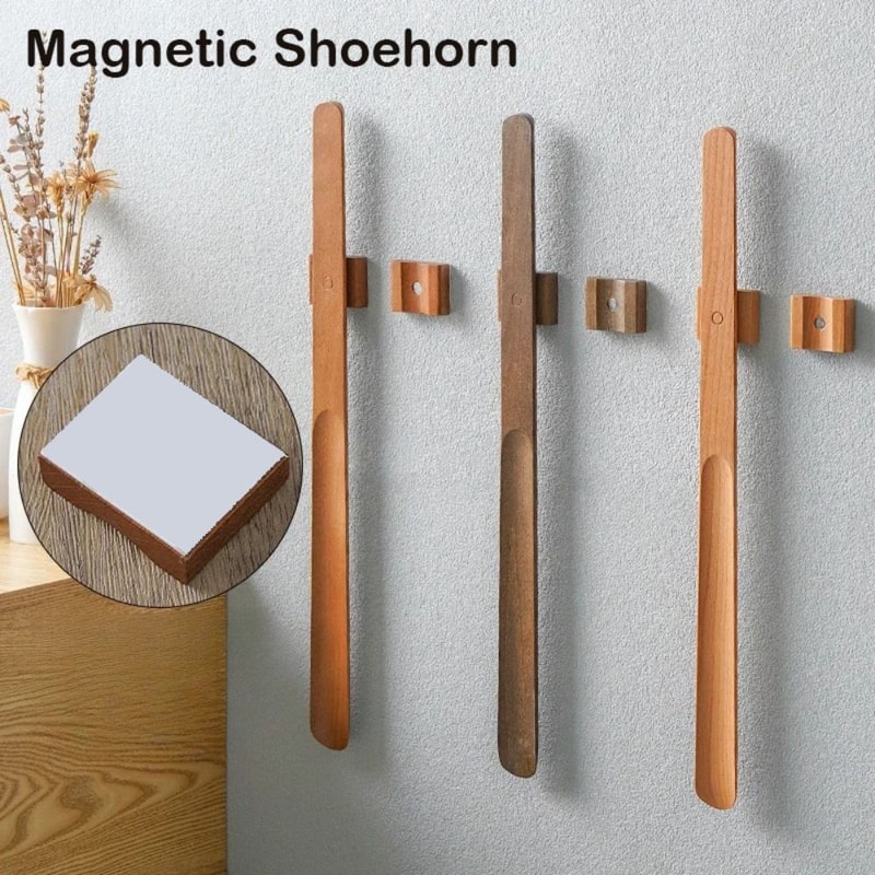 Durable 55CM Magnetic Wooden Shoehorn With Long Handle Assistance 0