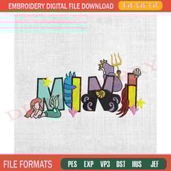 mini ariel the little mermaid embroidery pes file png