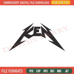 ken embroidery designs, barbie ken metal font, ken k text logo embroidery