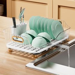 "Efficient Kitchen Counter Organization: UIFER Dish Drying Rack with Drainboard, Utensil Holder, and Easy Cleaning"