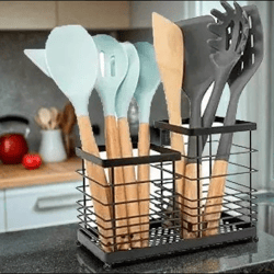 "RedCall Stainless Steel Utensil Holder: 2-in-1 Spoon and Spatula Organizer for Countertop, Large Wire Cooking Tool Croc