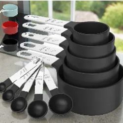 "Stackable Measuring Cups & Spoons Set with Stainless Steel Handles - Convenient Nesting Design for Cooking & Baking (Bl