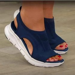 Summer Orthopedic Slide Sport Sandals: Washable, Slingback, Comfortable Knit, Thick Bottom, Fish Mouth, Mesh Soft Sole W