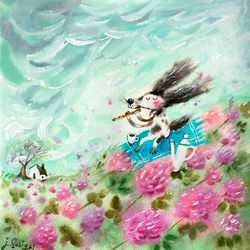 Original work by Julia Schigal "Clover Wind" - watercolor, gouache