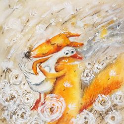 Original work by Julia Schigal "Meeting in Dandelions" - watercolor, gouache