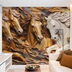 Peel and Stick Wallpaper Wall mural - 3D Horses