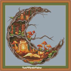 Fairy tale tree library cross stitch pdf pattern