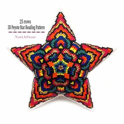 Beaded Star, Arabesque Seed Bead Pattern, Multi Colour Ornament for Christmas Tree, Peyote Stitch