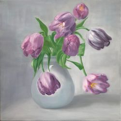 Tulips Oil Painting Floral Art Flowers Still Life 12"x12"