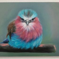 Bird Painting Lilac Breasted Roller Oil Painting Original Small Art 5.7x8.2 in