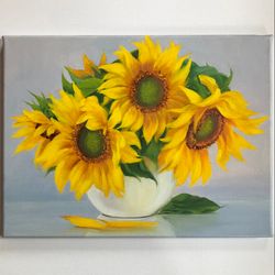 Sunflowers Still Life Original Art Floral Oil Painting 40x30 cm