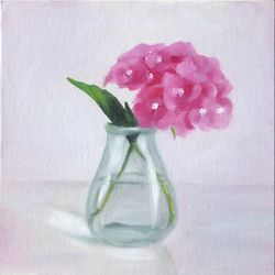 Pink Flowers Painting Floral Still Life Original Art Canvas 20x20 cm