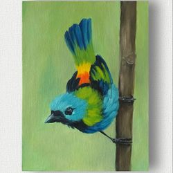 Bird Painting Small Oil Artwork Original Art 15x20 cm