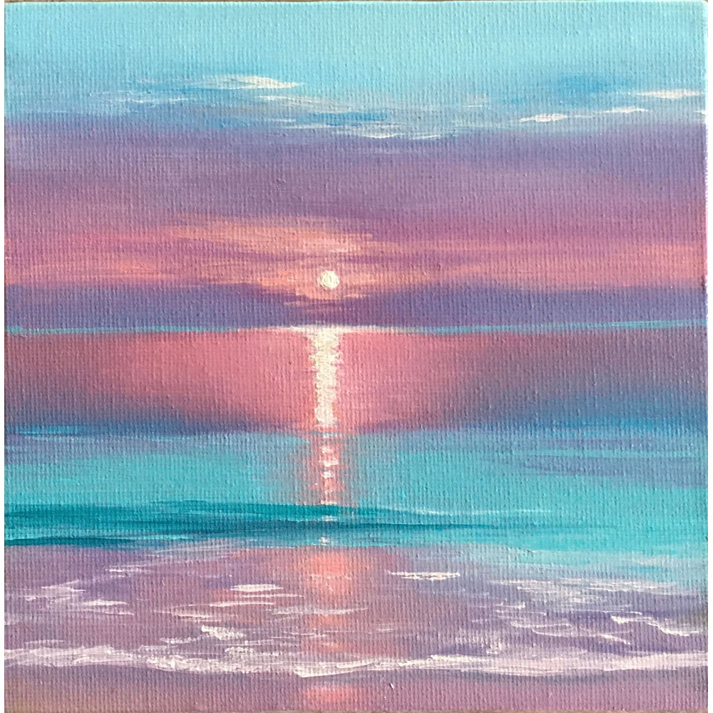 Purple Sea Painting Small Art Original Oil Painting 15x15 Cm 0