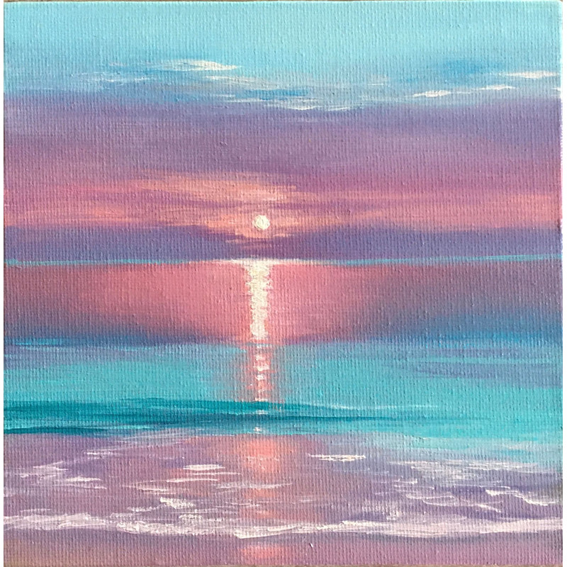Purple Sea Painting Small Art Original Oil Painting 15x15 Cm 0