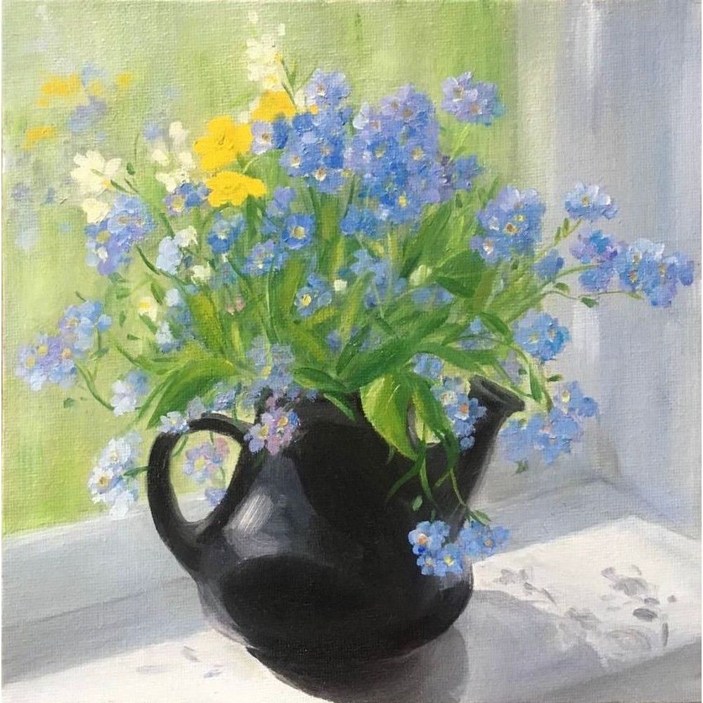 Forgetmenots Small Art Original Oil Painting 20x20 Cm 0