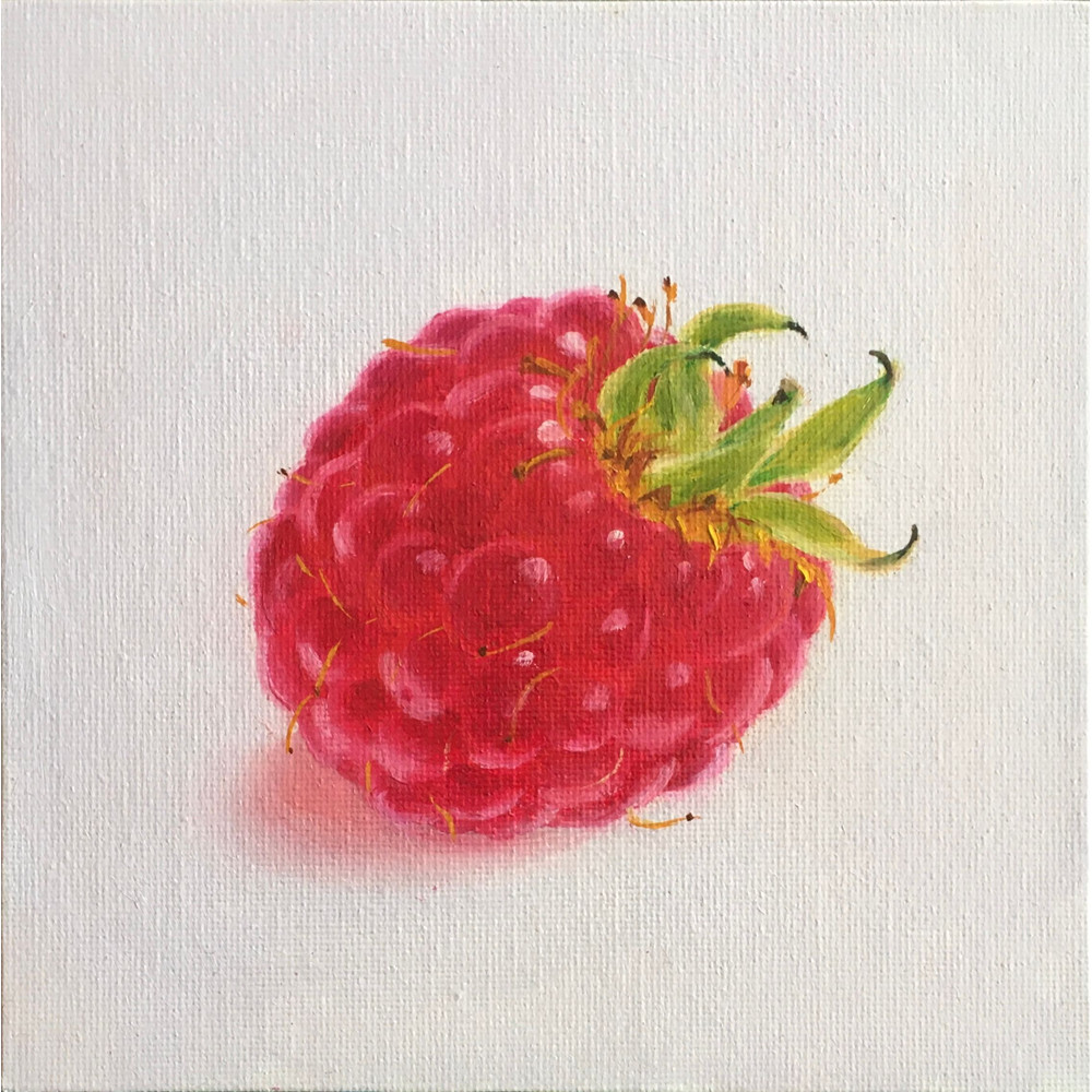 Raspberry Oil Painting Fruit Still Life Small Artwork Canvas 15x15 Cm 0
