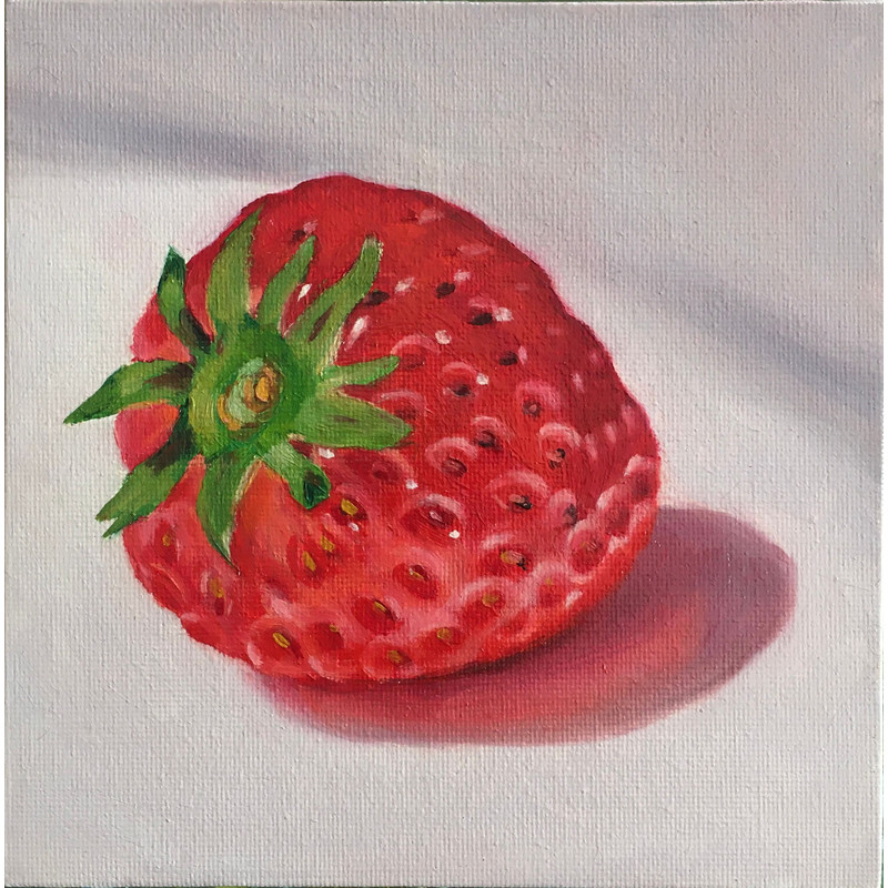 Strawberry Oil Painting Fruit Still Life Small Artwork Canvas 15x15 Cm 0