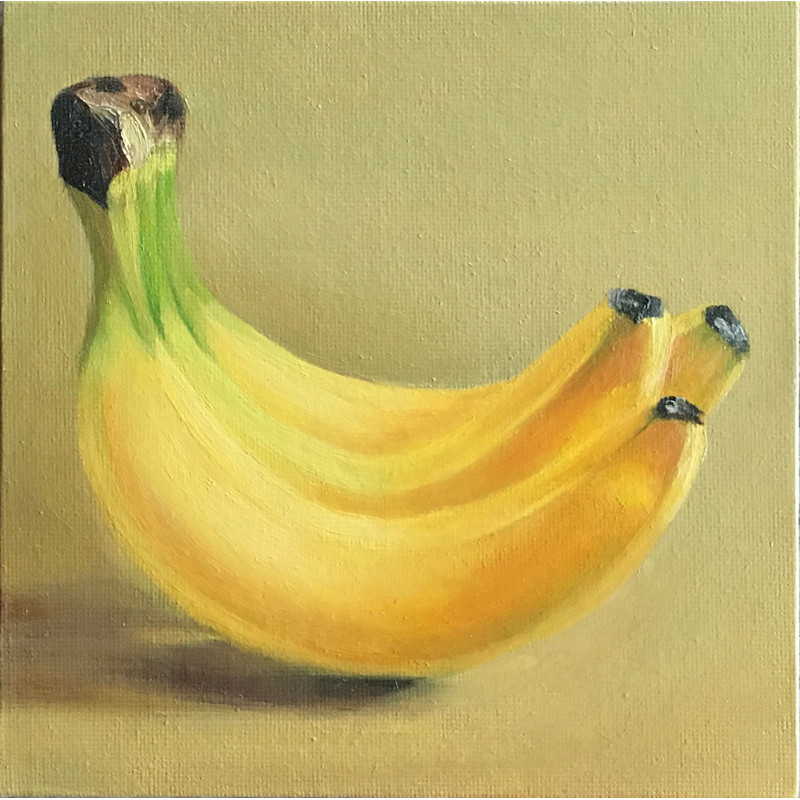 Bananas Oil Painting Fruit Still Life Small Artwork Canvas 15x15 Cm 0